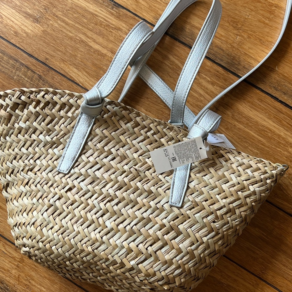 Stylish Tan and Silver Women's Woven Bag